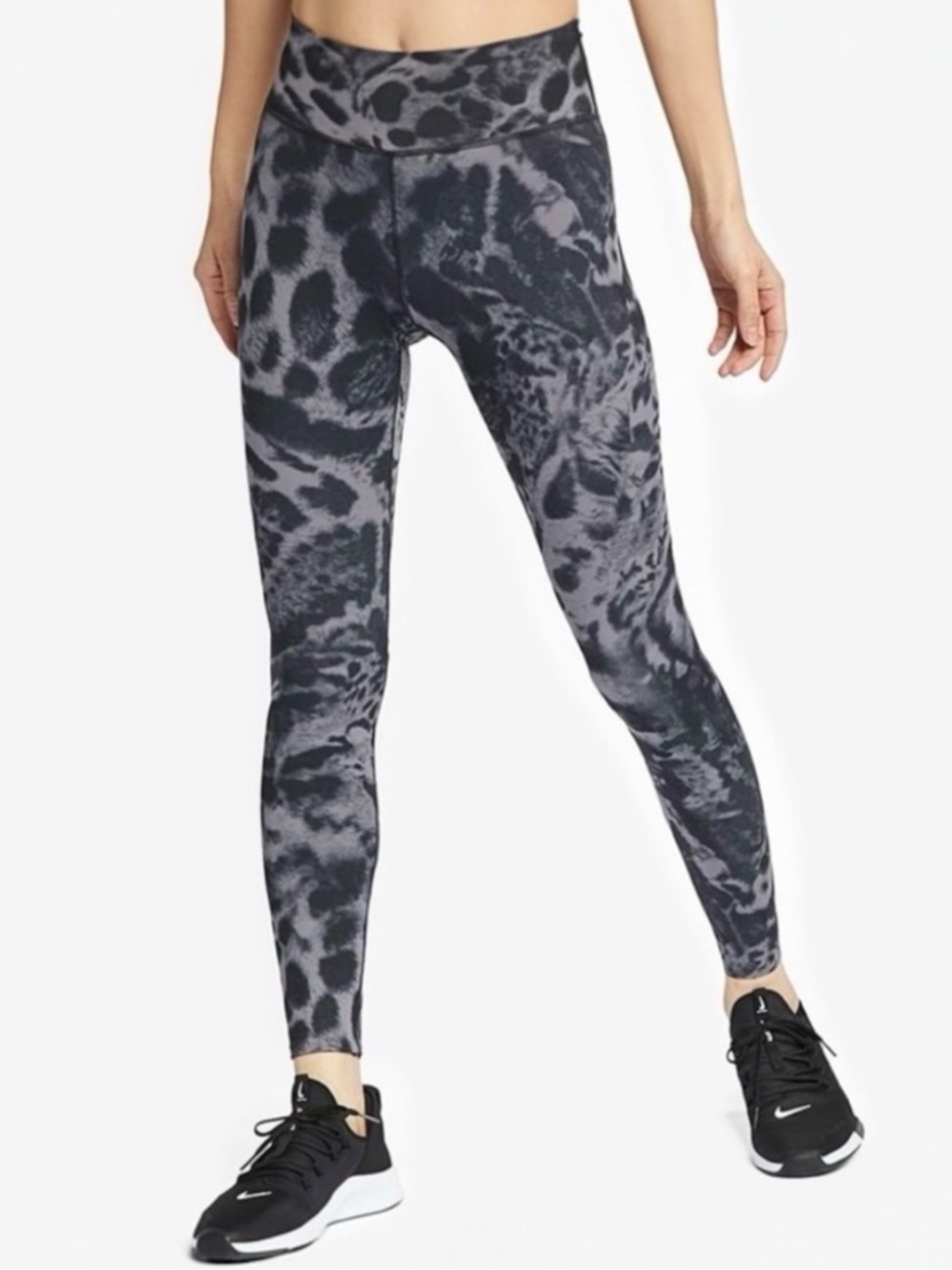 Nike One Luxe Mid Rise Leggings Leopard Print Black Gray Size L